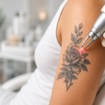 Veilige laserbehandeling voor het verwijderen van een tattoo op een arm