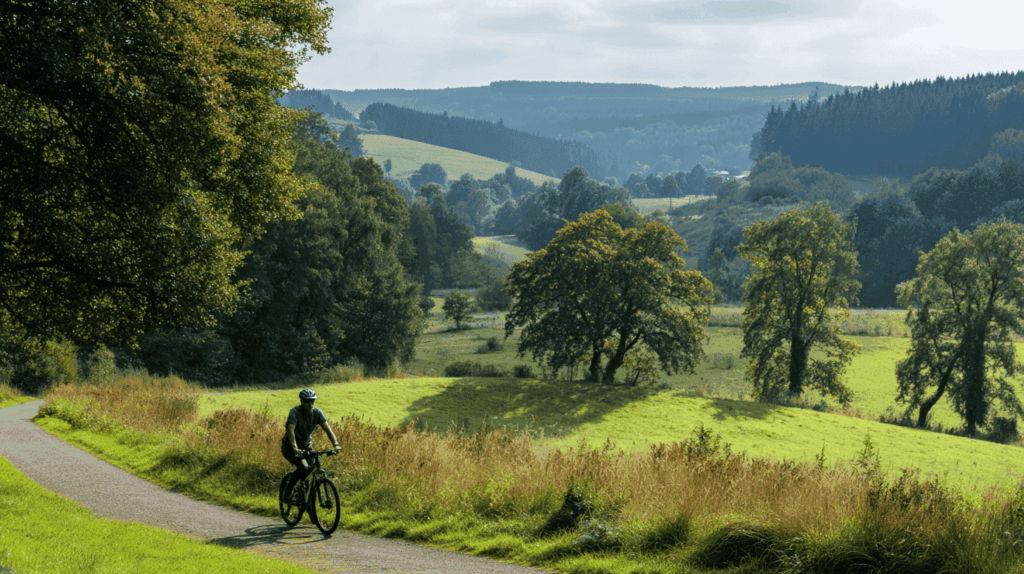 Een man die door Limburg fietst